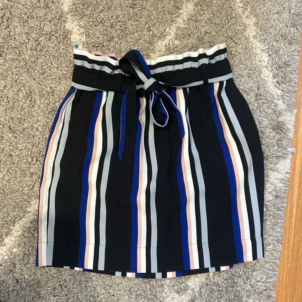 Express Black and Blue Striped Mini Skirt